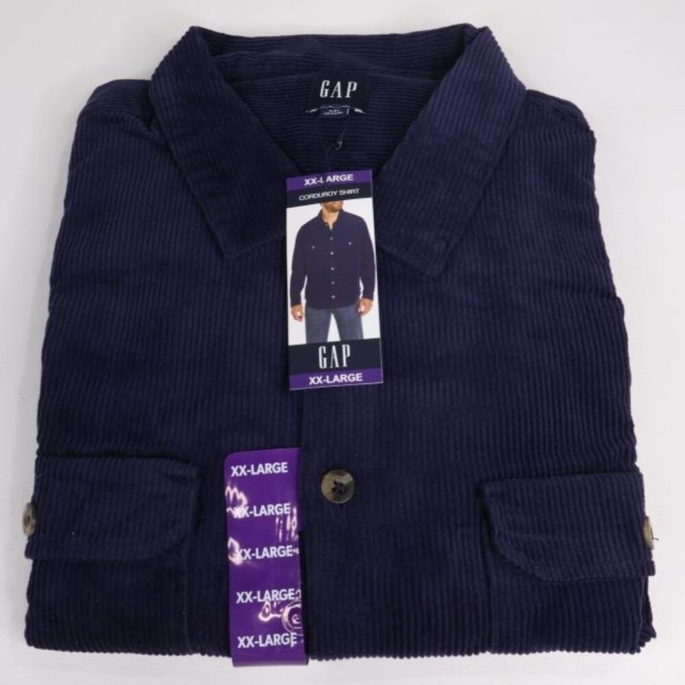 Gap Shirt Mens XXL Eclipse Blue Corduroy Button Up Long Sleeve New - Picture 2 of 7